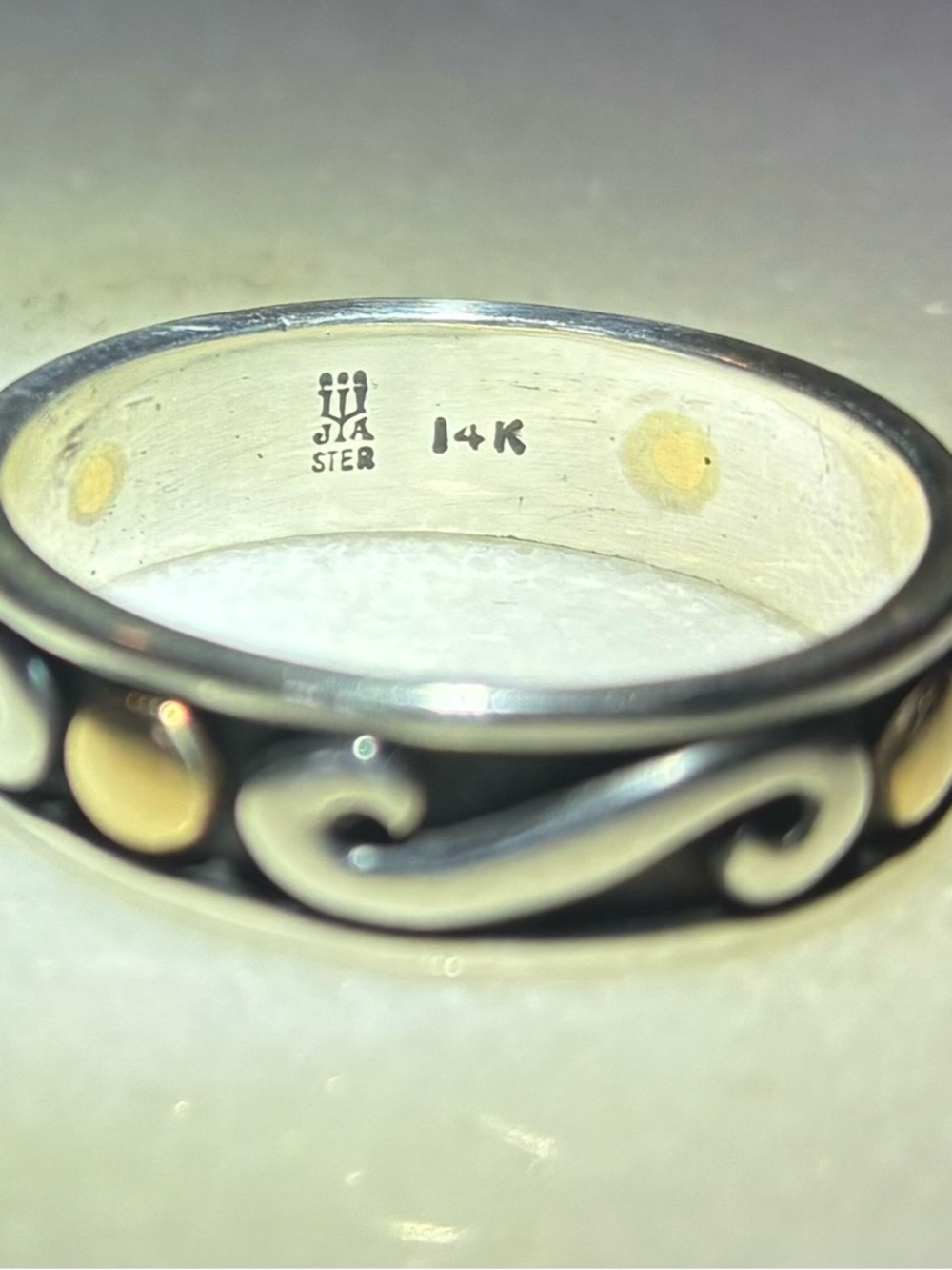 James Avery swirl dot Sterling and 14 k Retired band